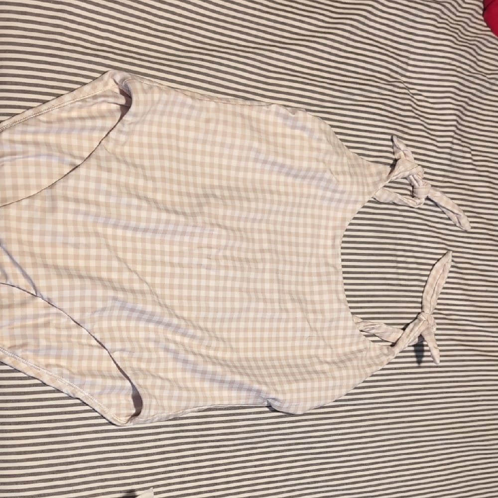 Classic Gingham One-Piece Swimsuit in Light Beige